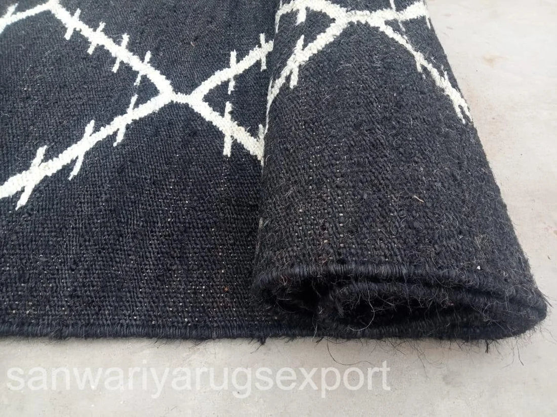 Black & White Hemp Jute Runner Rug – Handwoven Eco Stair Runner
