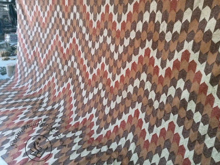 Vintage Wool Jute Kilim Rug – Large Bohemian Handmade Dhurrie Carpet