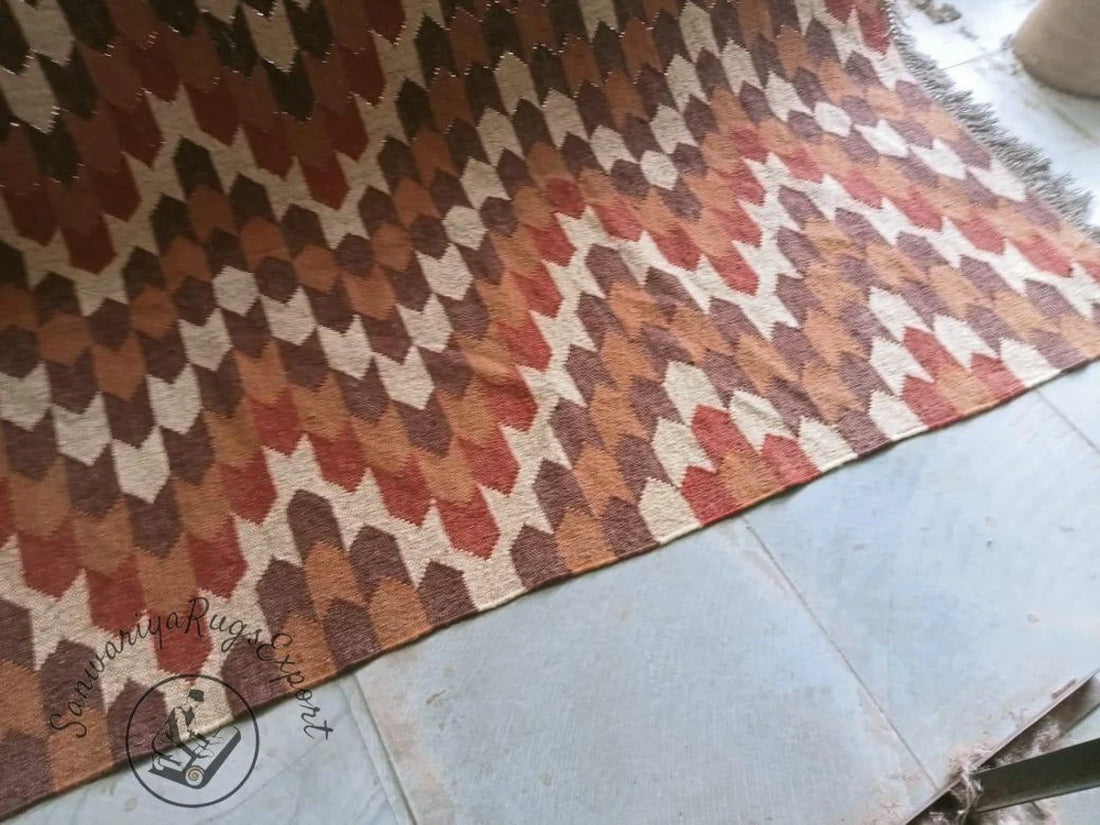 Vintage Wool Jute Kilim Rug – Large Bohemian Handmade Dhurrie Carpet