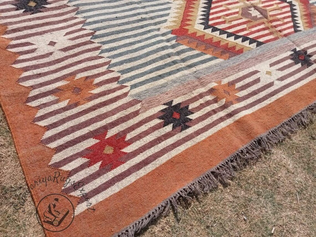 Kilim Wool Jute Multicolor Rug