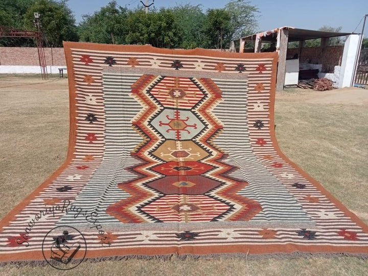 Kilim Wool Jute Multicolor Rug