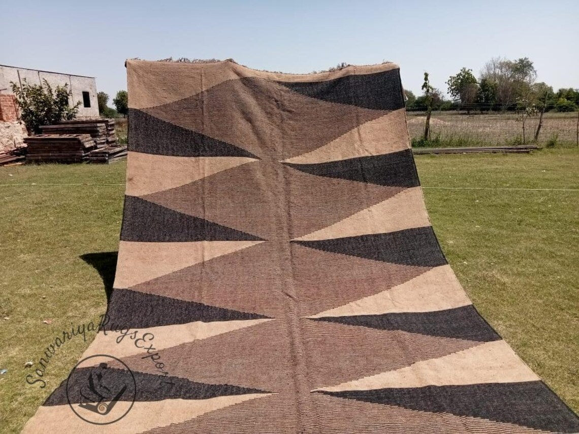 Handwoven Wool Jute Kilim Rug – Large Vintage Boho Area Carpet