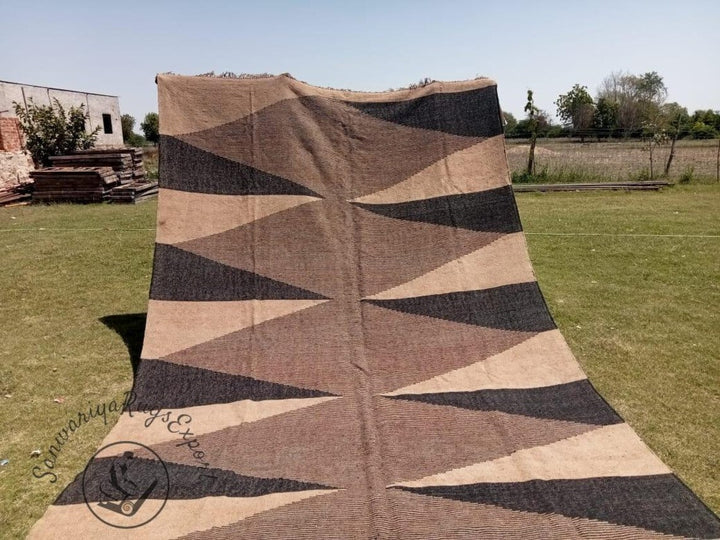 Handwoven Wool Jute Kilim Rug – Large Vintage Boho Area Carpet