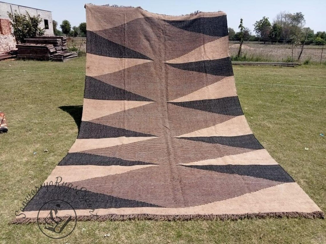 Handwoven Wool Jute Kilim Rug – Large Vintage Boho Area Carpet