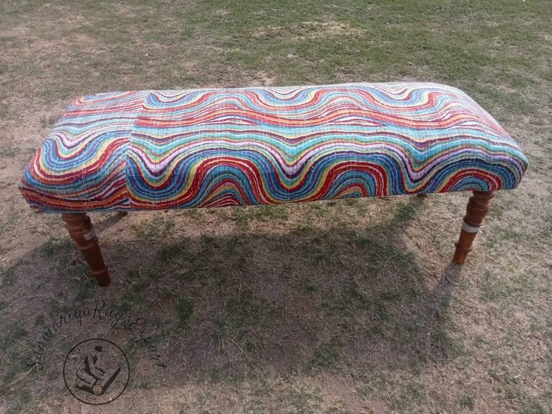 Kanta Printed Kilim Bench – Handmade Cotton Upholstered Wooden Seat