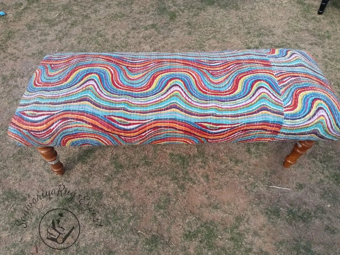 Kanta Printed Kilim Bench – Handmade Cotton Upholstered Wooden Seat
