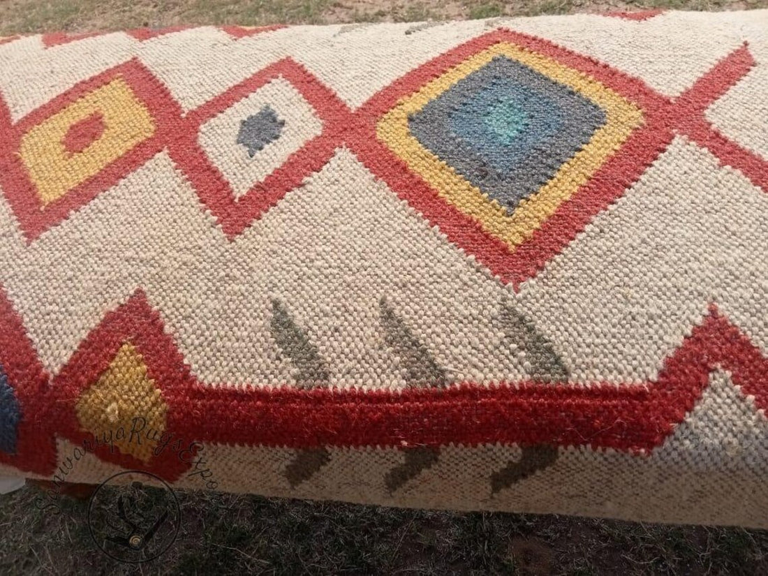 Handmade Kilim Rug Bench – Wool Jute Ottoman