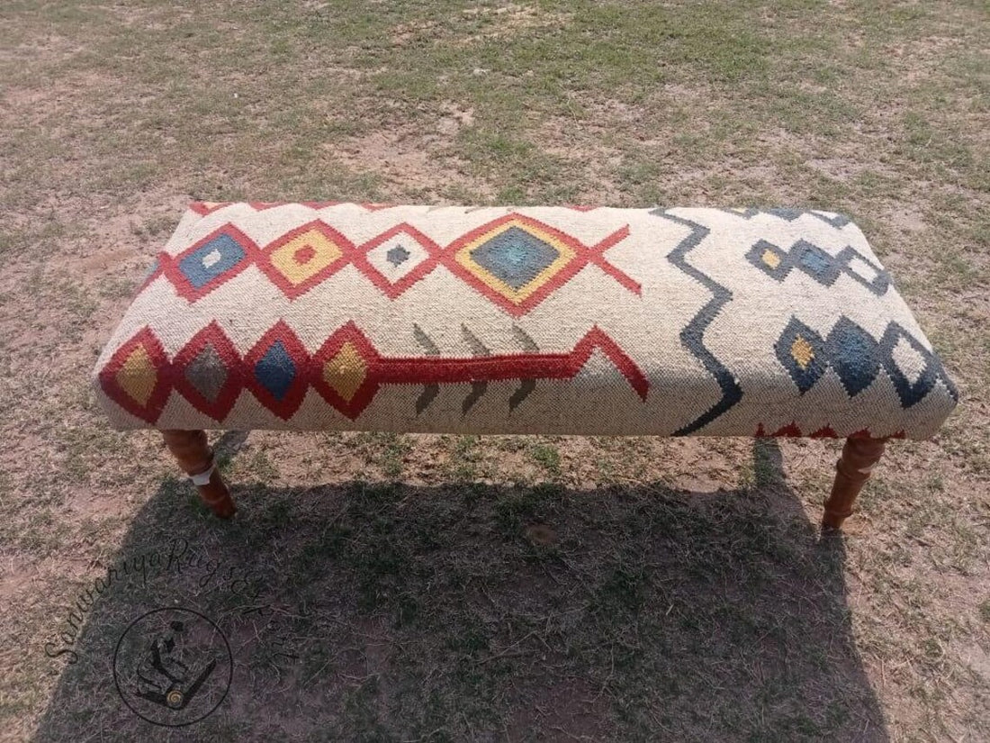 Handmade Kilim Rug Bench – Wool Jute Ottoman