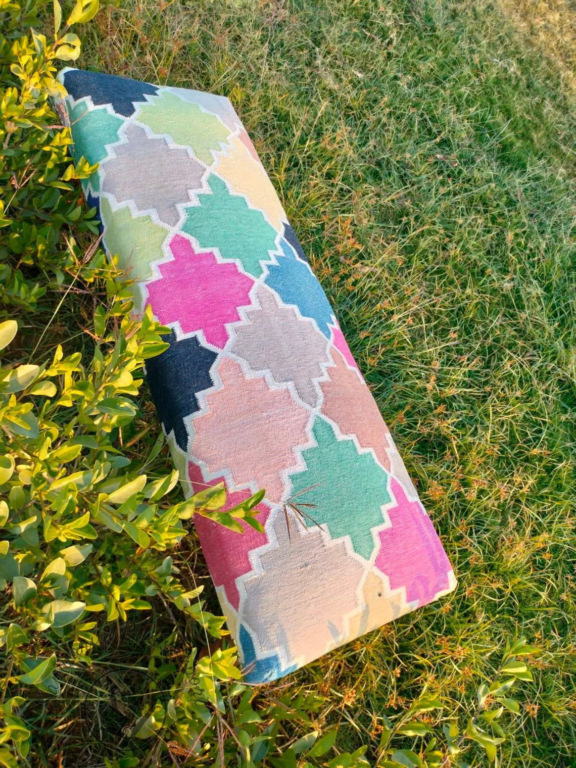 Kilim Bench Ottoman | Handcrafted Wooden Base with Traditional Kilim Upholstery