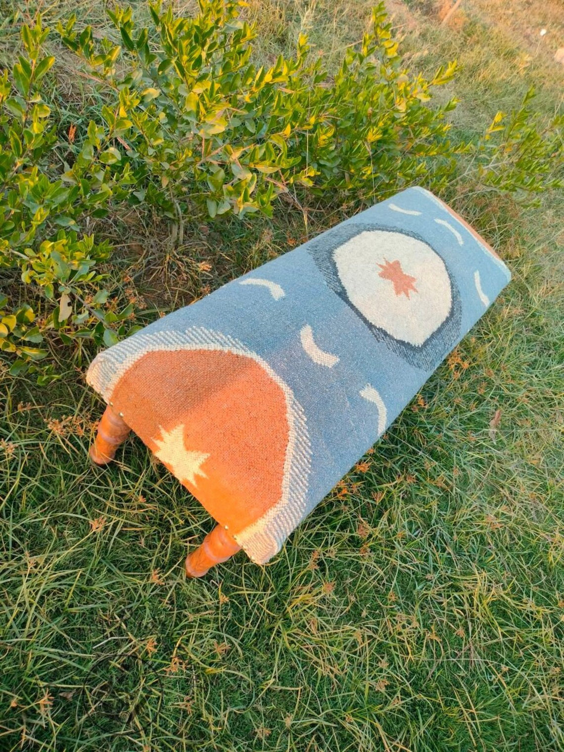 Kilim Bench Handmade Upholstered Ottoman  Wood Work Entryway Bench