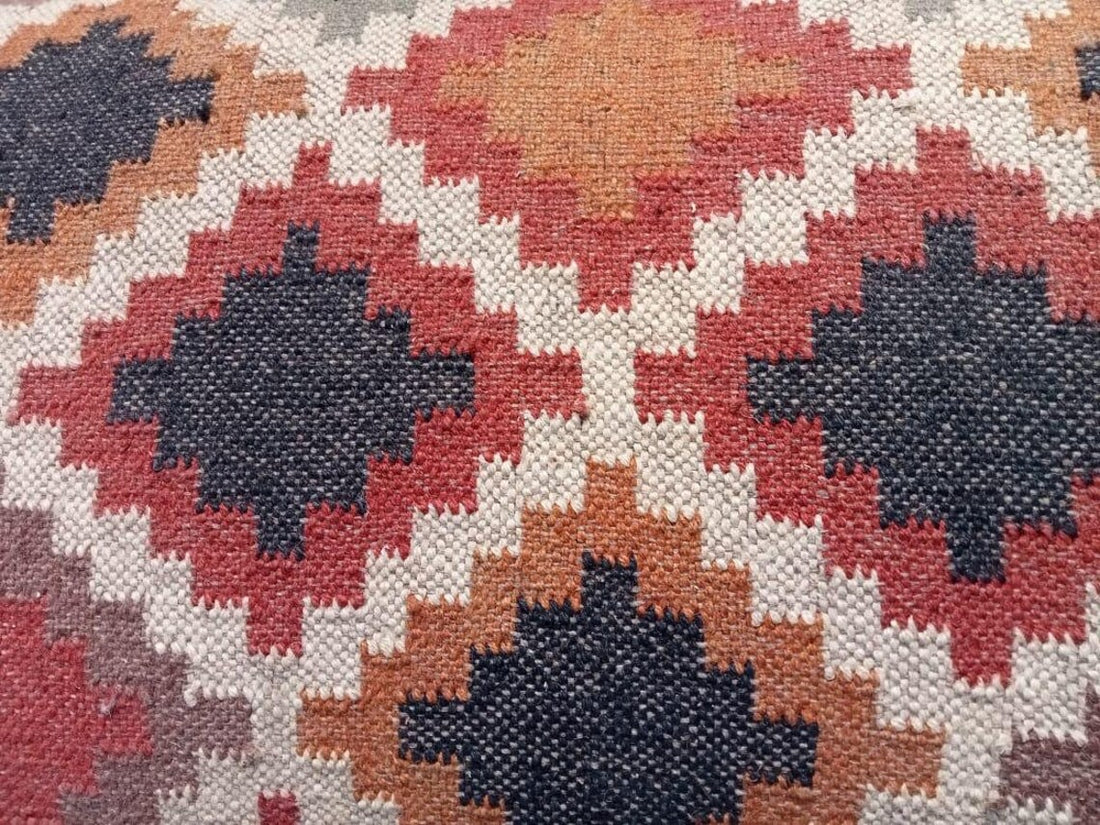 Kilim Bench Wood Work Ottoman – Handmade Wool Jute Furniture