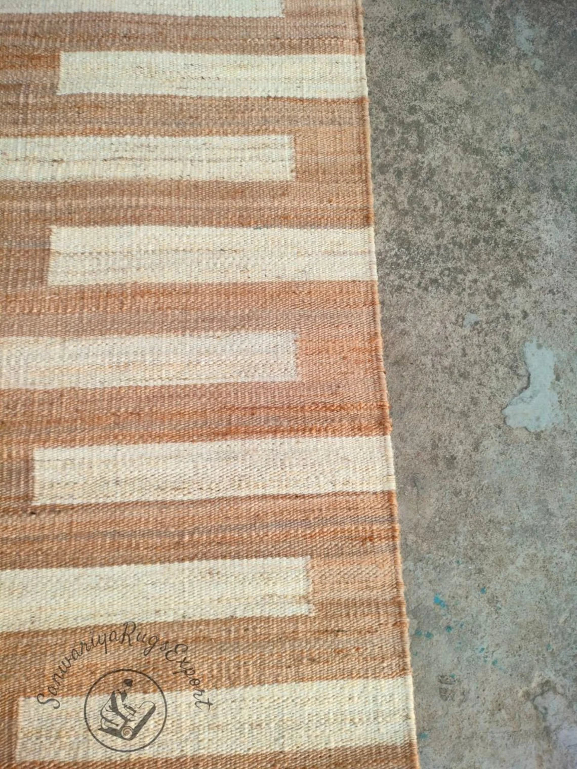 Handmade Natural & Off-White Hemp Jute Runner Rug | Handwoven Textured Hallway Runner