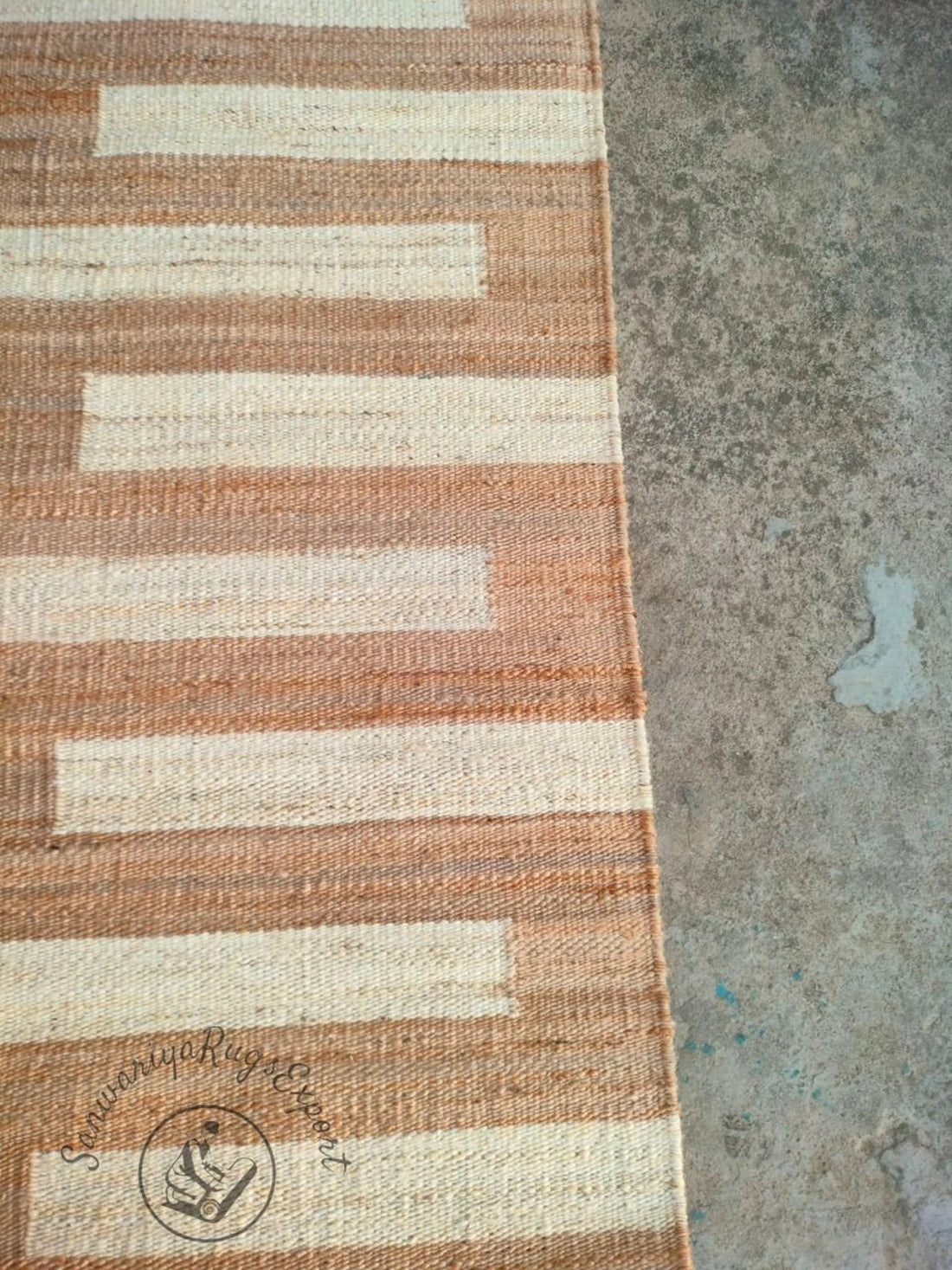 Handmade Natural & Off-White Hemp Jute Runner Rug | Handwoven Textured Hallway Runner