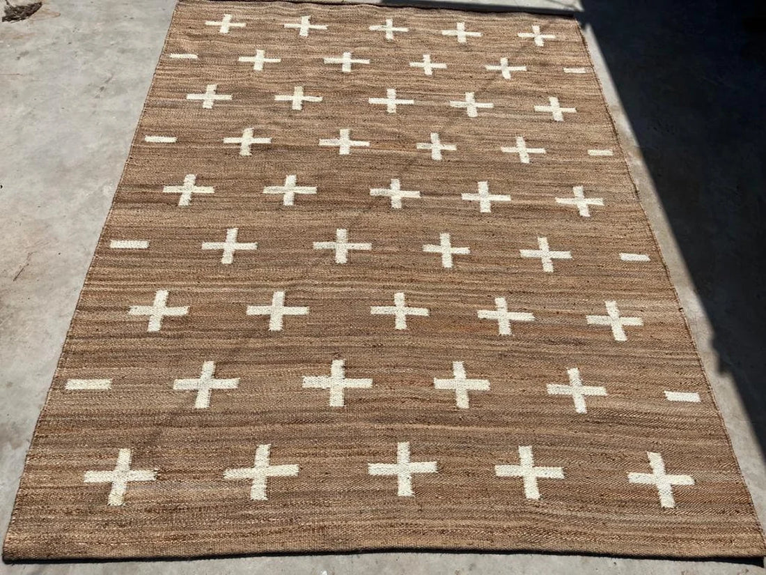 Handmade Natural & Off-White Hemp Jute Runner Rug
