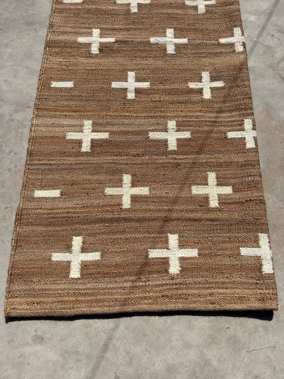 Handmade Natural & Off-White Hemp Jute Runner Rug