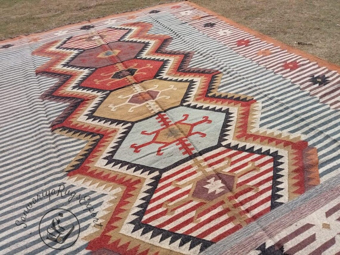 Kilim Wool Jute Multicolor Rug