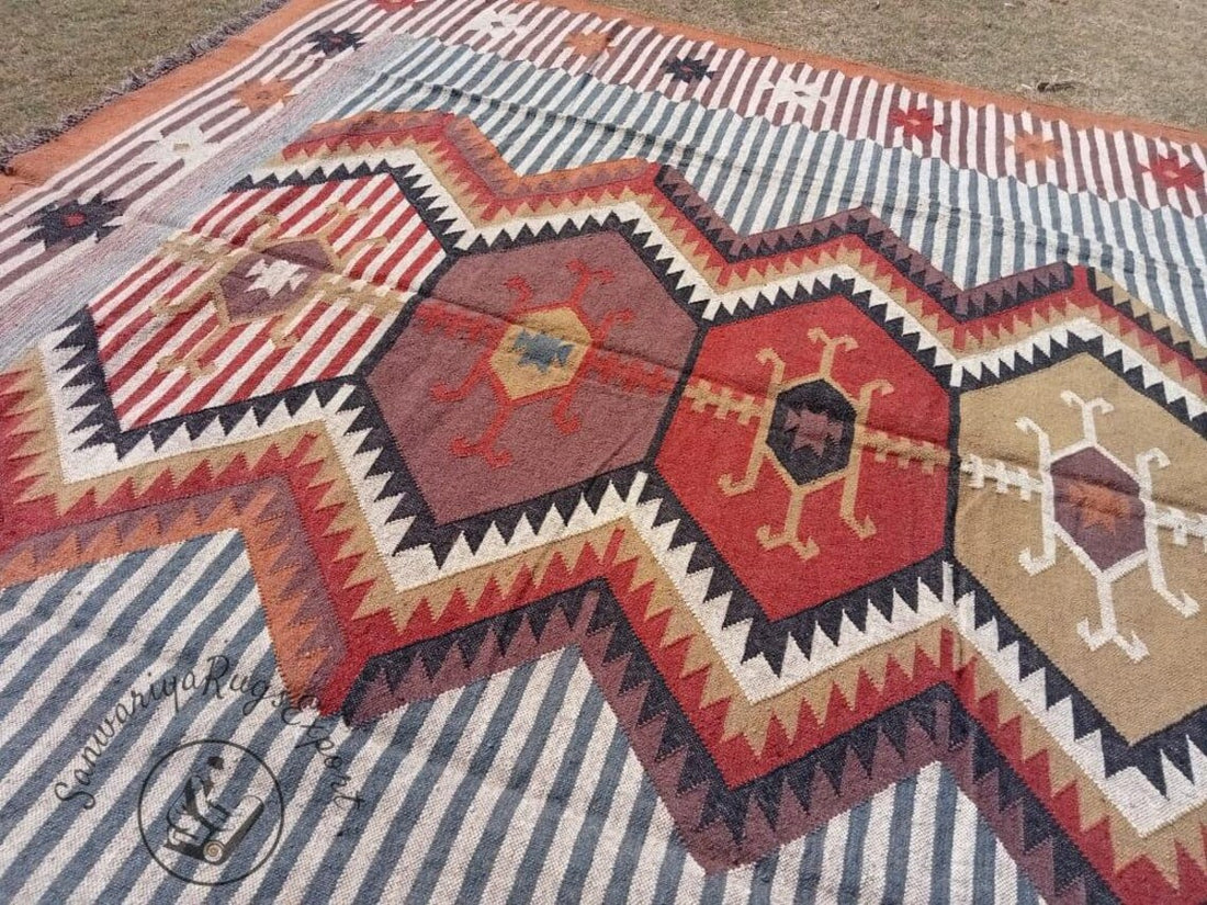 Kilim Wool Jute Multicolor Rug