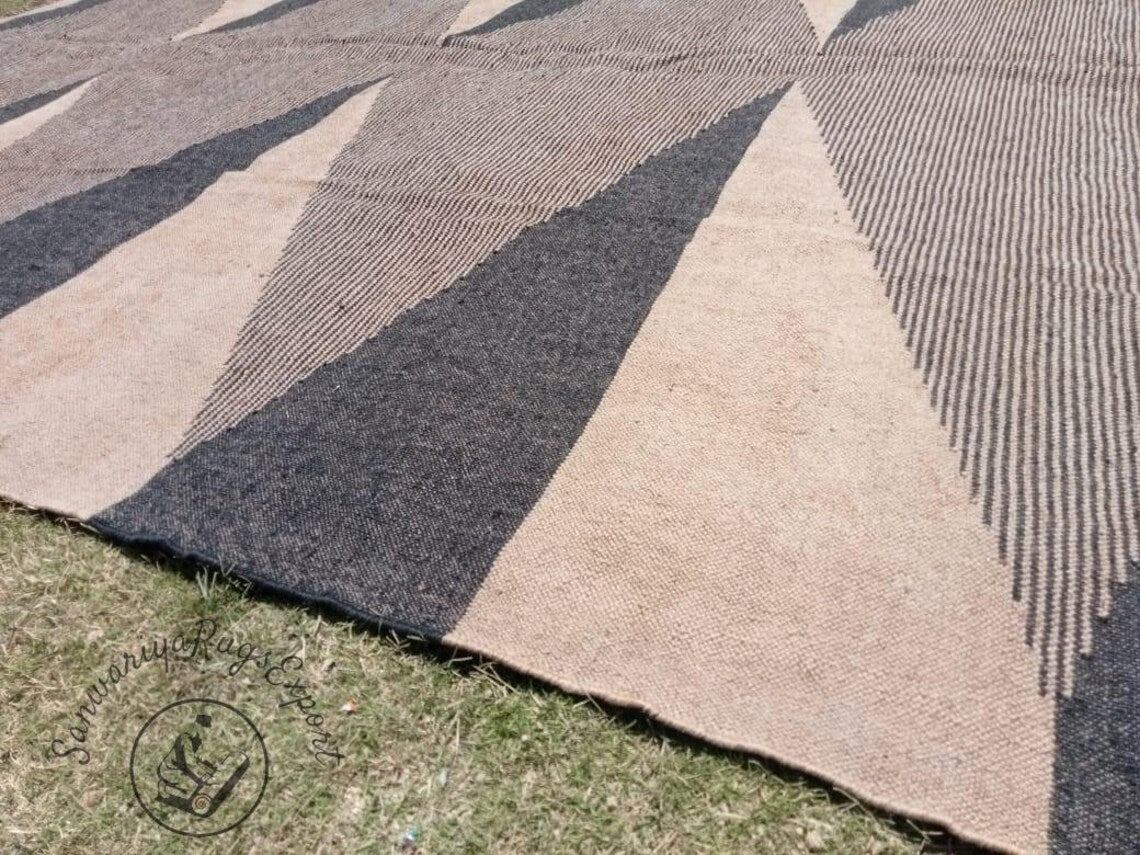 Handwoven Wool Jute Kilim Rug – Large Vintage Boho Area Carpet