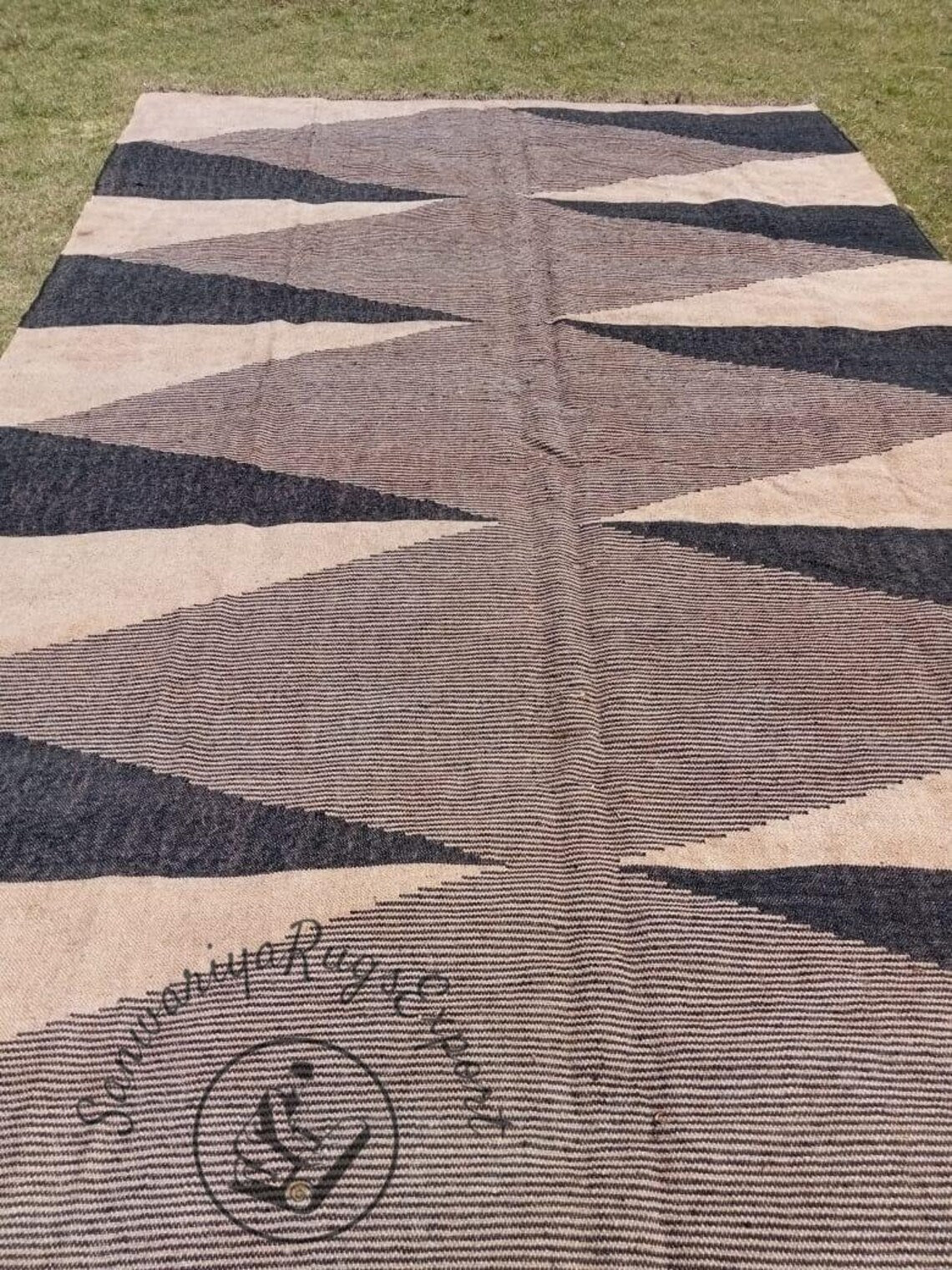 Handwoven Wool Jute Kilim Rug – Large Vintage Boho Area Carpet