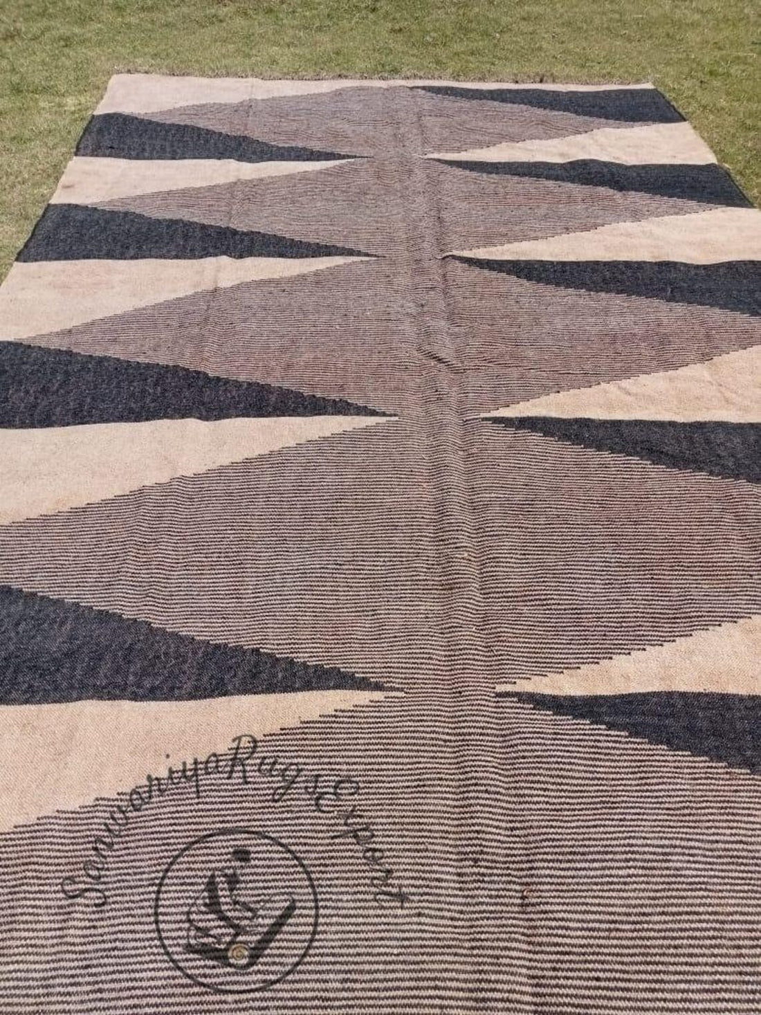 Handwoven Wool Jute Kilim Rug – Large Vintage Boho Area Carpet