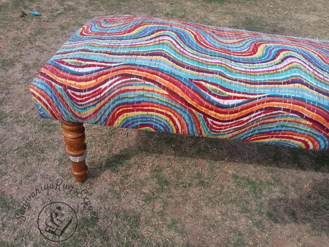 Kanta Printed Kilim Bench – Handmade Cotton Upholstered Wooden Seat