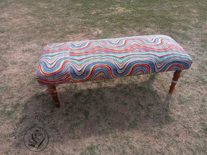 Kanta Printed Kilim Bench – Handmade Cotton Upholstered Wooden Seat