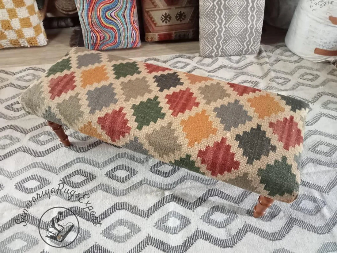 Cotton Bedroom Ottoman Bench – Handmade Wooden Upholstered Seat