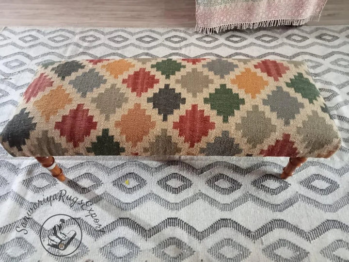 Cotton Bedroom Ottoman Bench – Handmade Wooden Upholstered Seat