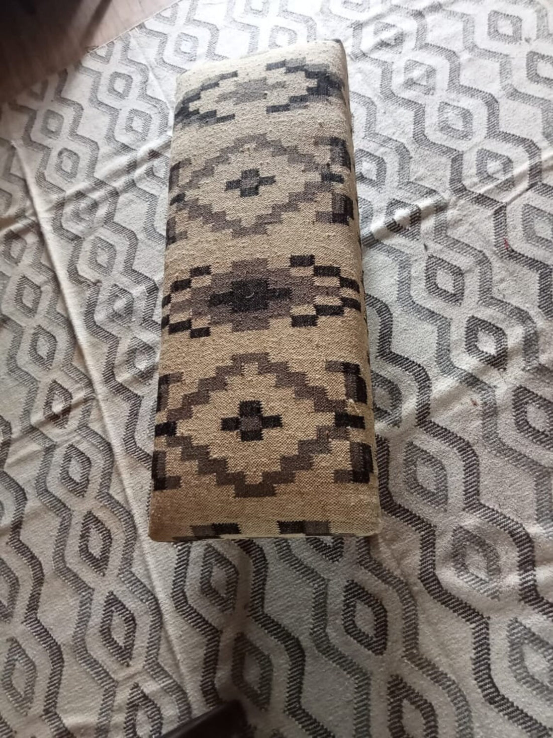 Handwoven Wool Jute Kilim Ottoman Bench, Wooden Upholstered Seat