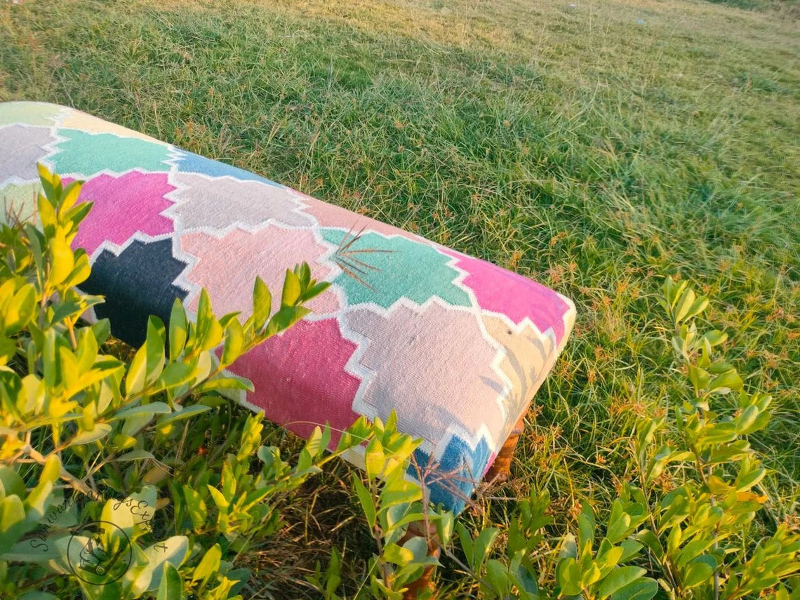 Kilim Bench Ottoman | Handcrafted Wooden Base with Traditional Kilim Upholstery