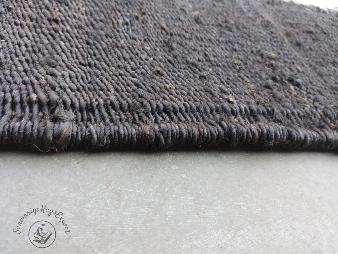 Handwoven Hemp Jute Runner with Black & Off-White Geometric Stripe Pattern