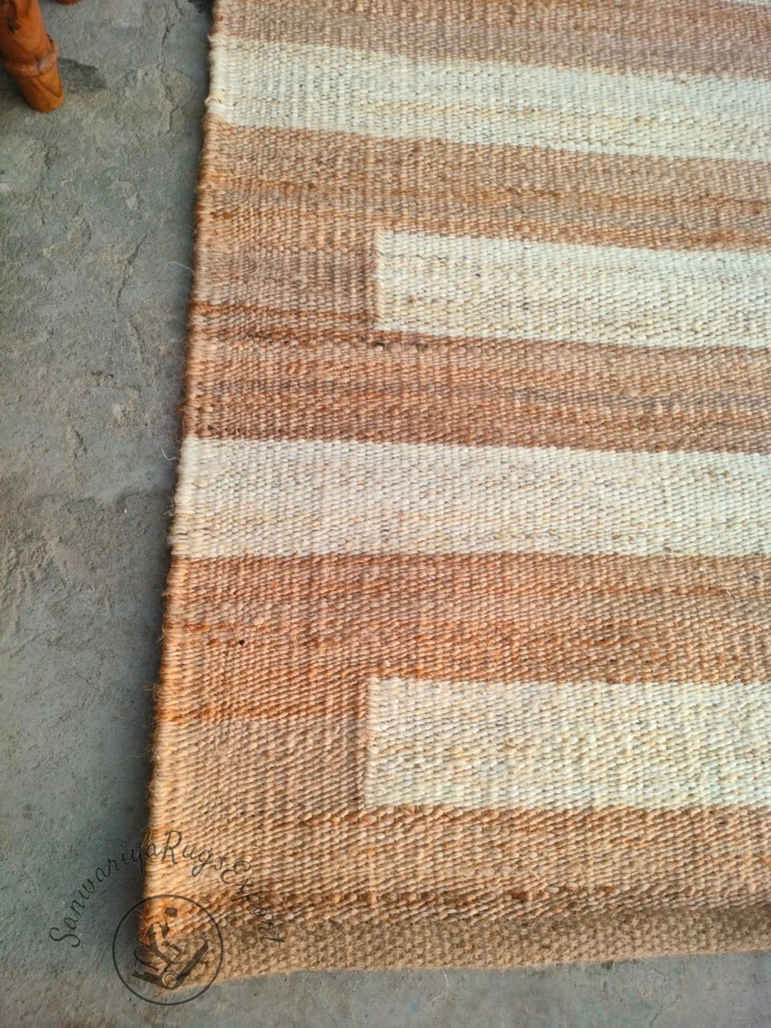 Handmade Natural & Off-White Hemp Jute Runner Rug | Handwoven Textured Hallway Runner