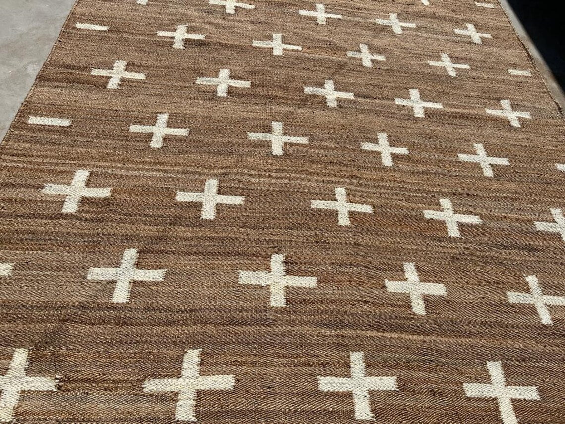 Handmade Natural & Off-White Hemp Jute Runner Rug