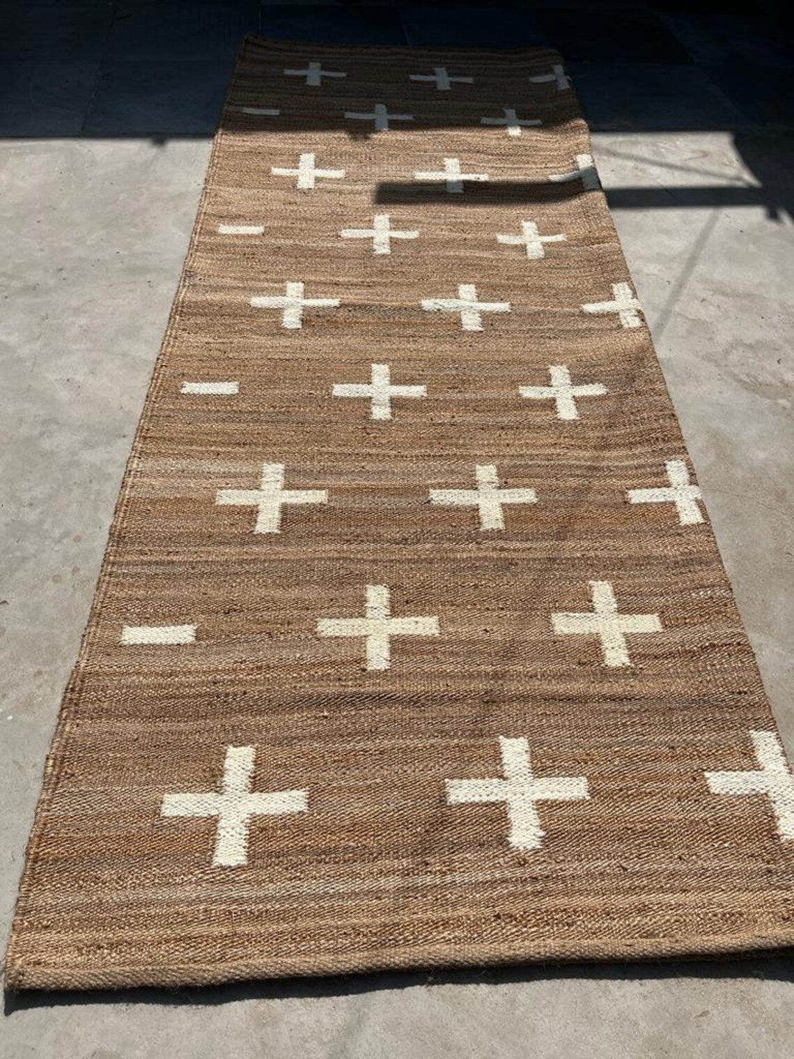 Handmade Natural & Off-White Hemp Jute Runner Rug