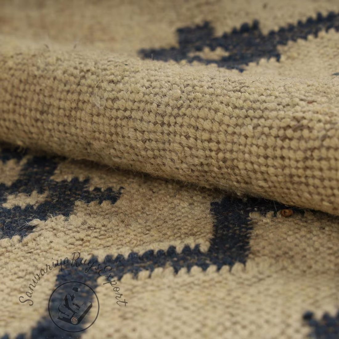 Handmade Wool Jute Kilim Rug – Geometric Indian Dhurrie