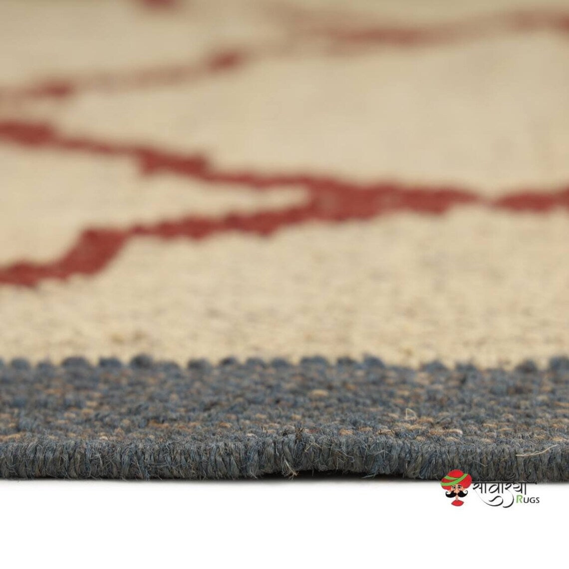 Handwoven Wool Jute Kilim Rug – Traditional Indian Dhurrie with Geometric Motifs