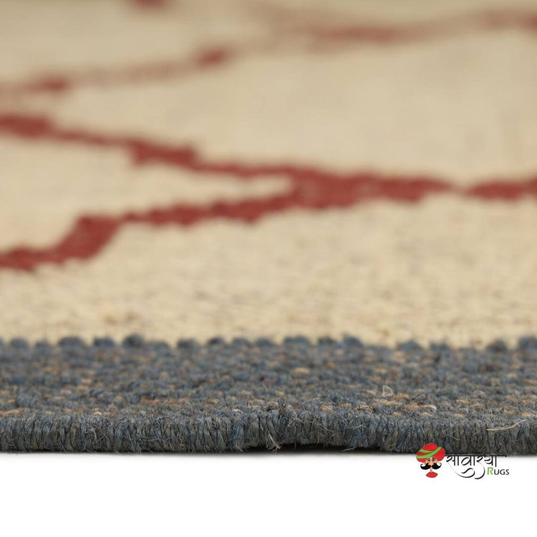 Handwoven Wool Jute Kilim Rug – Traditional Indian Dhurrie with Geometric Motifs