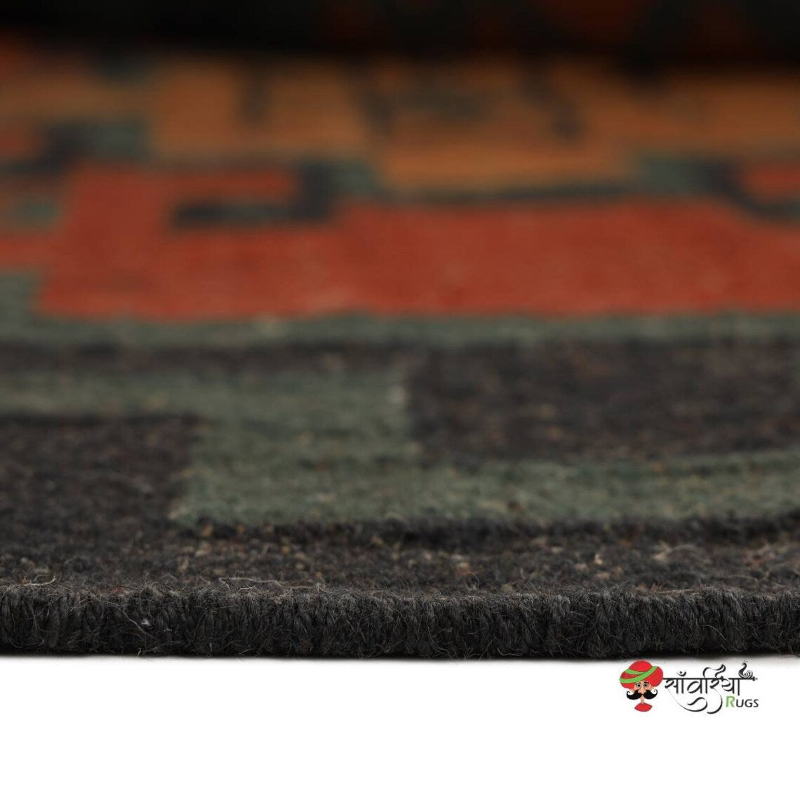 Handmade Wool and Jute Kilim Rug – Traditional Geometric Indian Dhurrie Carpet