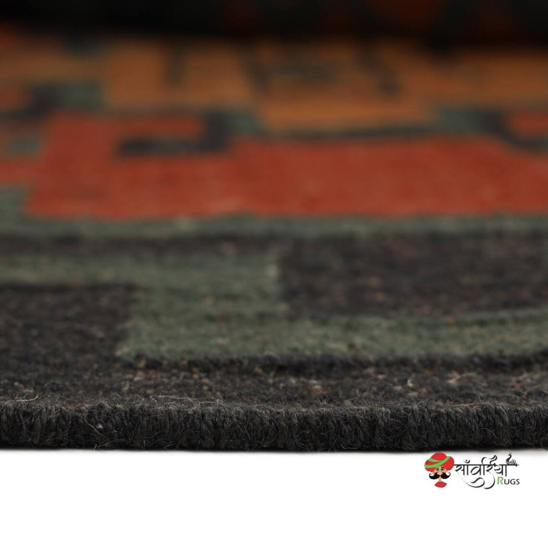 Handmade Wool and Jute Kilim Rug – Traditional Geometric Indian Dhurrie Carpet