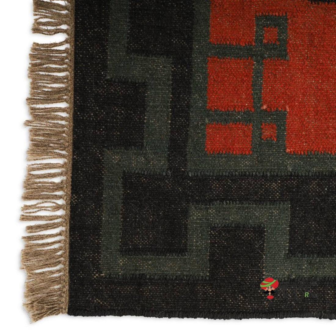 Handmade Wool and Jute Kilim Rug – Traditional Geometric Indian Dhurrie Carpet