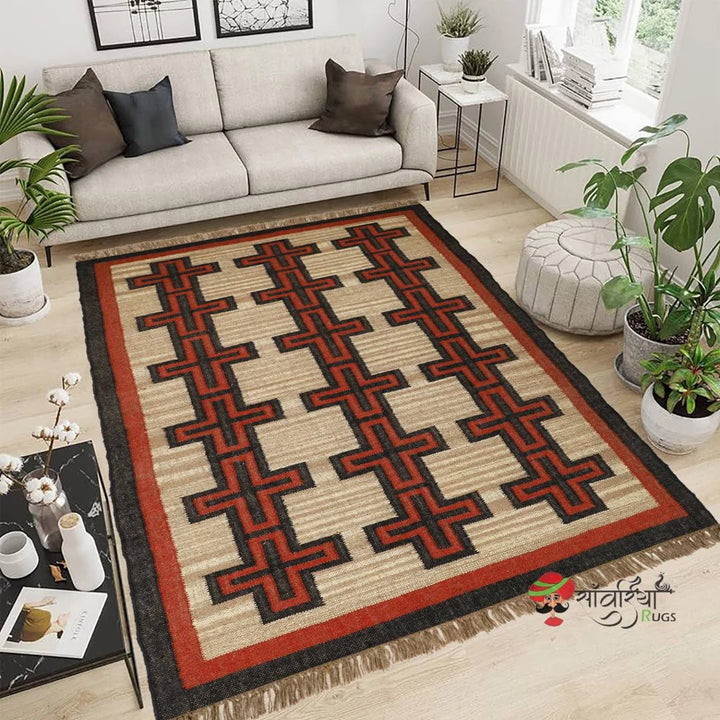 Handmade Kilim Rug Wool and Jute Dhurrie
