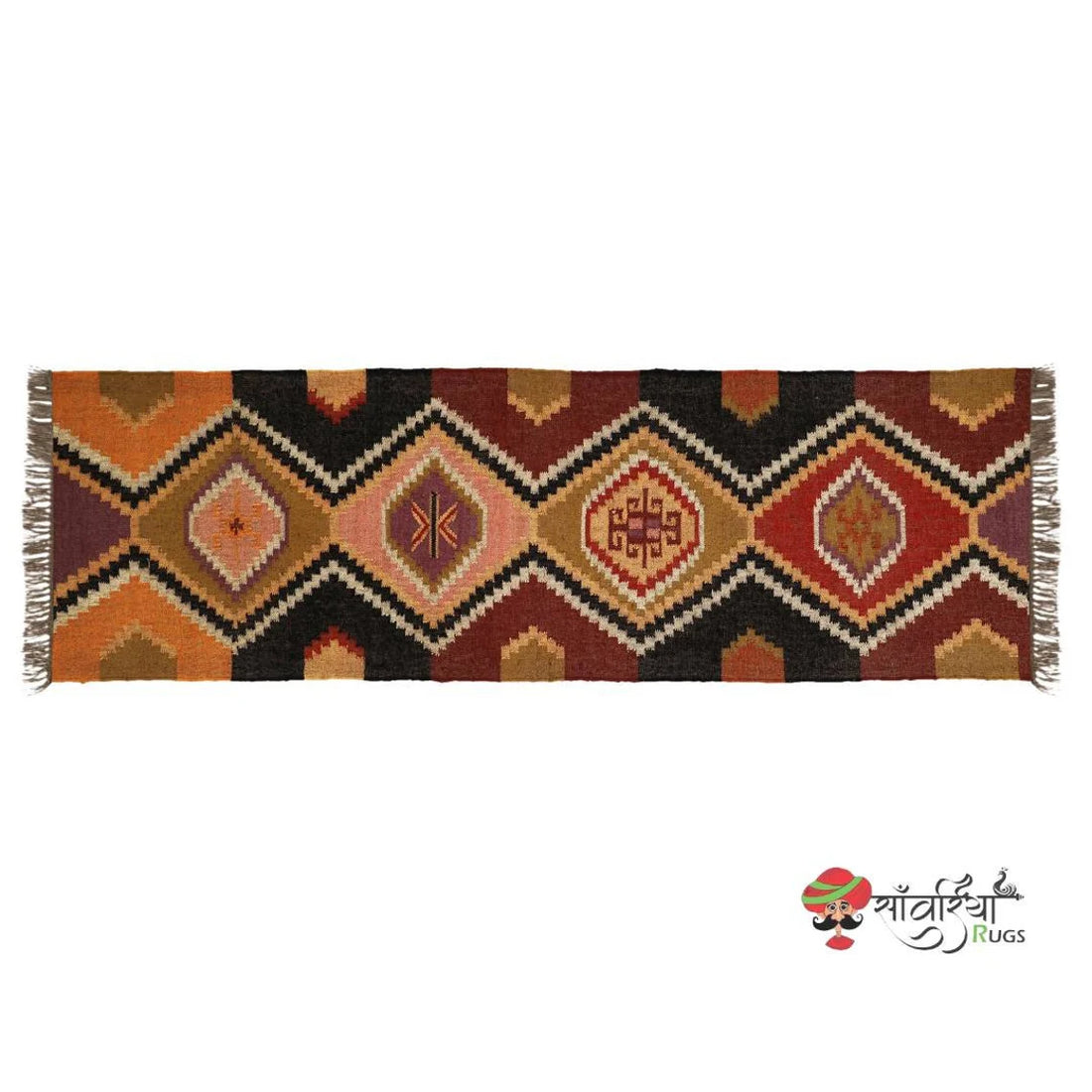 Kilim runner Handwoven Wool Jute Rug Handmade Kilim Dhurrie Rug, Motifs Oriental Traditional