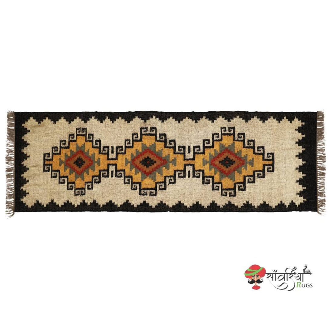 Handwoven Wool Jute Rug Handmade Kilim Dhurrie Rug, Motifs Oriental