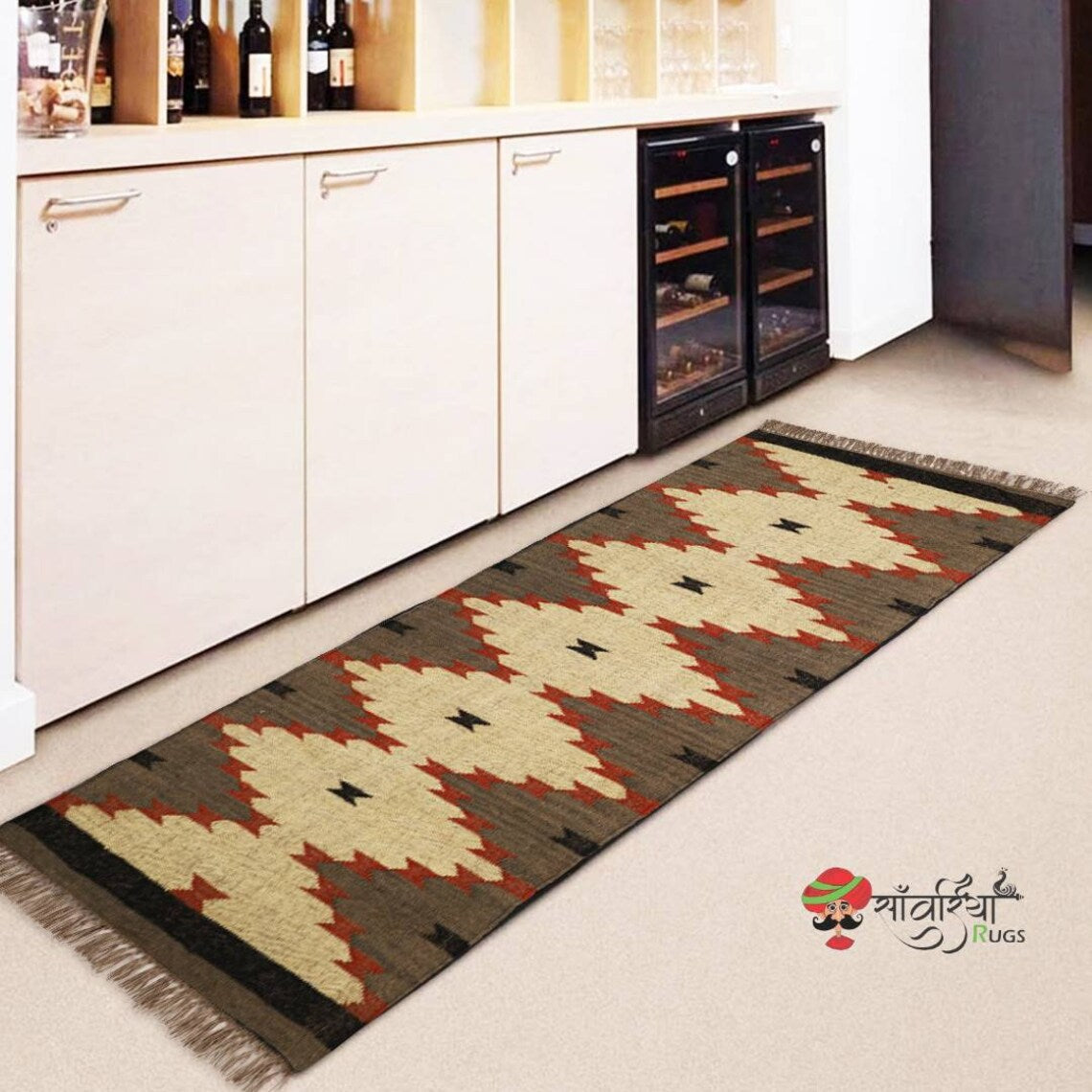 Kilim runner Handwoven Wool Jute Rug Handmade Kilim Dhurrie Rug