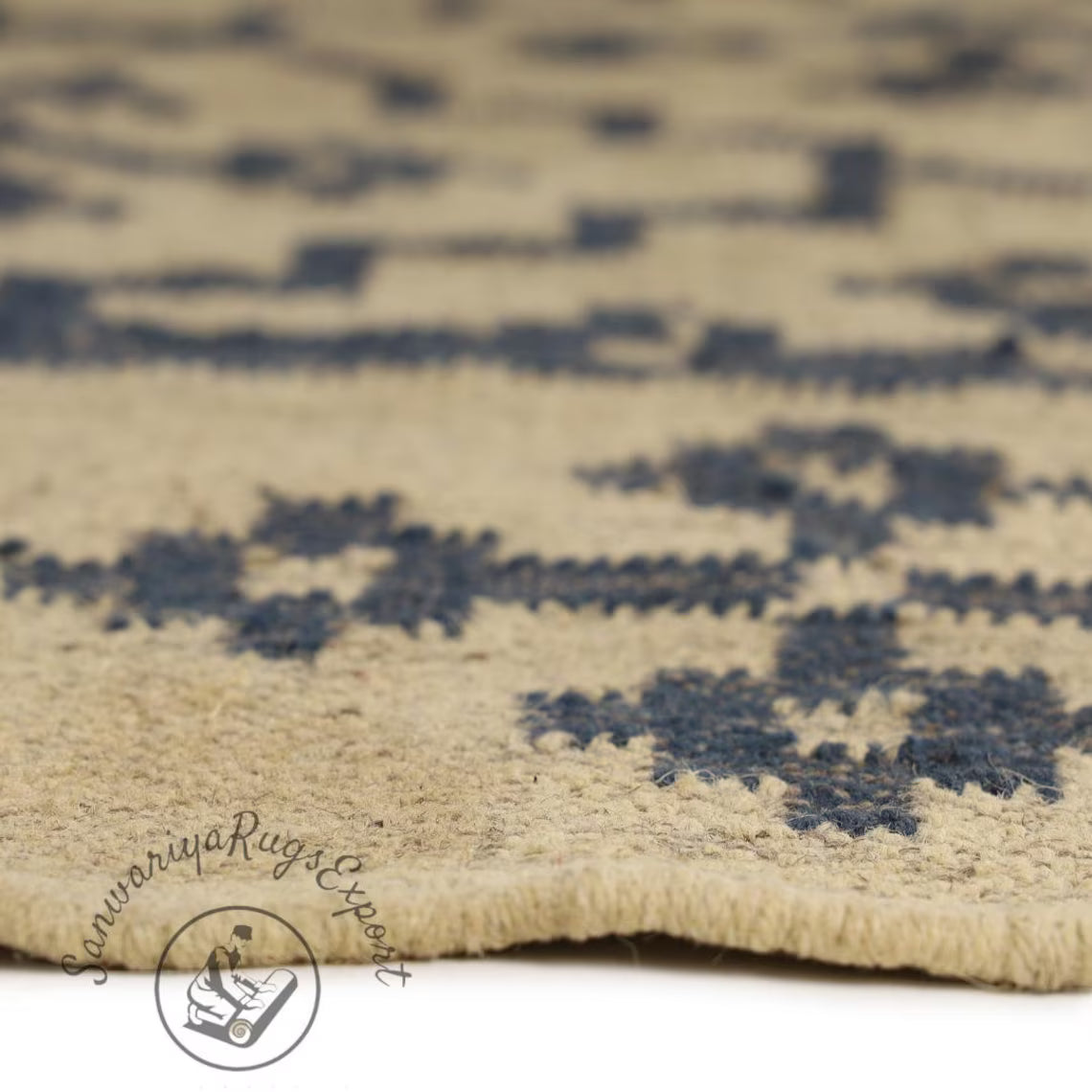 Handmade Wool Jute Kilim Rug – Geometric Indian Dhurrie