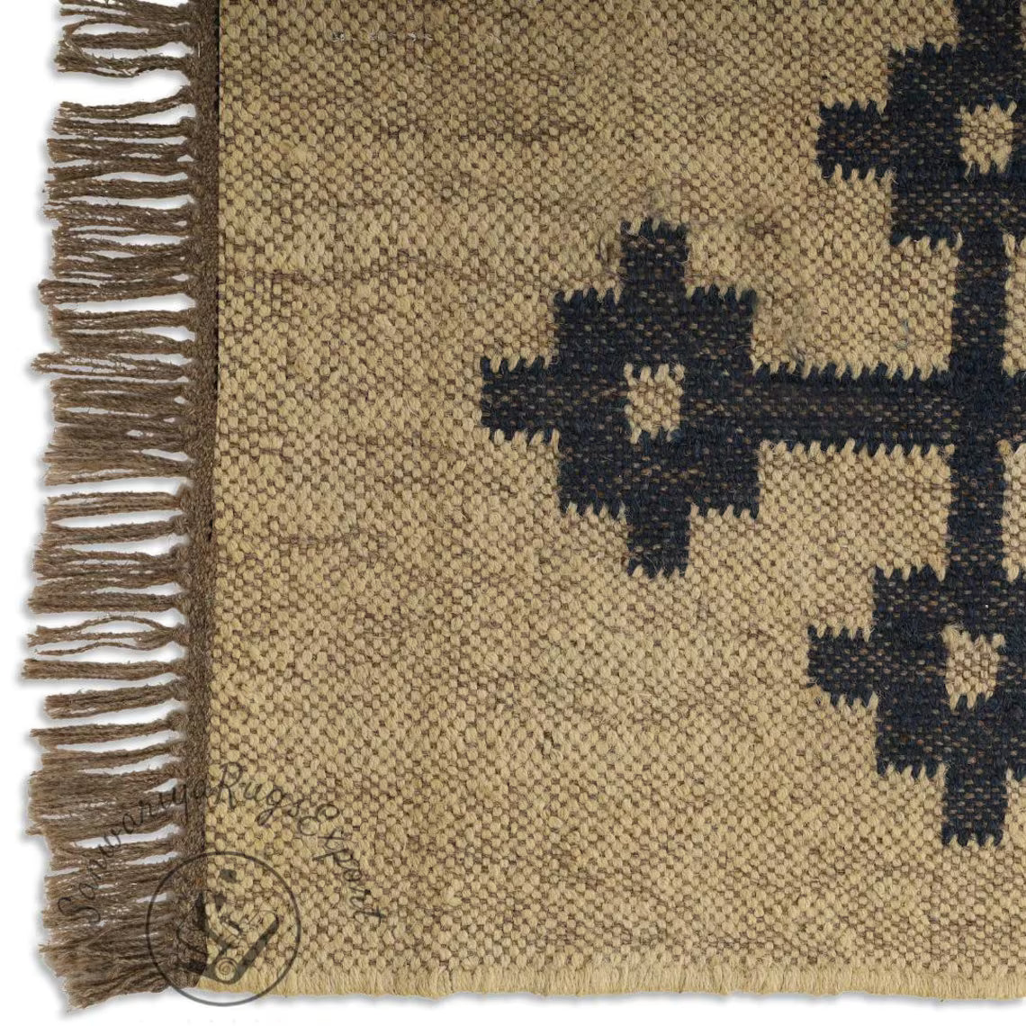 Handmade Wool Jute Kilim Rug – Geometric Indian Dhurrie