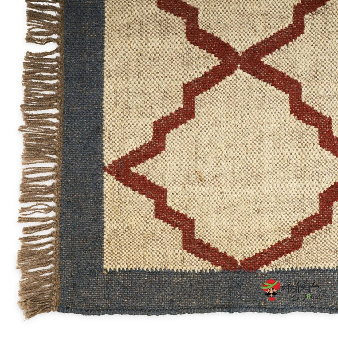 Handwoven Wool Jute Kilim Rug – Traditional Indian Dhurrie with Geometric Motifs