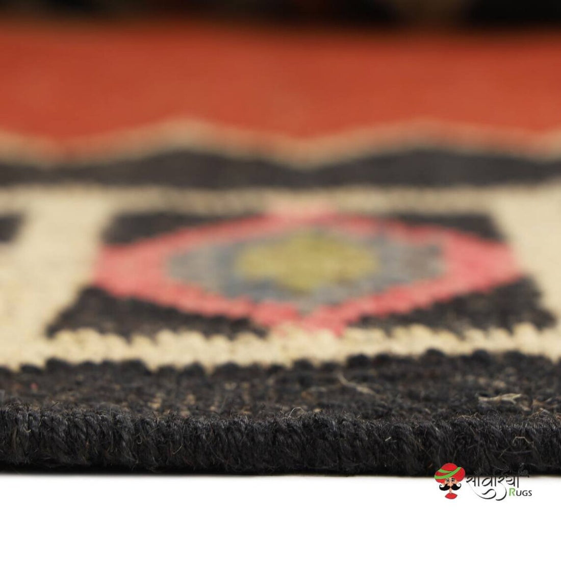 Handwoven Wool Jute Kilim Rug – Traditional Geometric Indian Dhurrie Carpet