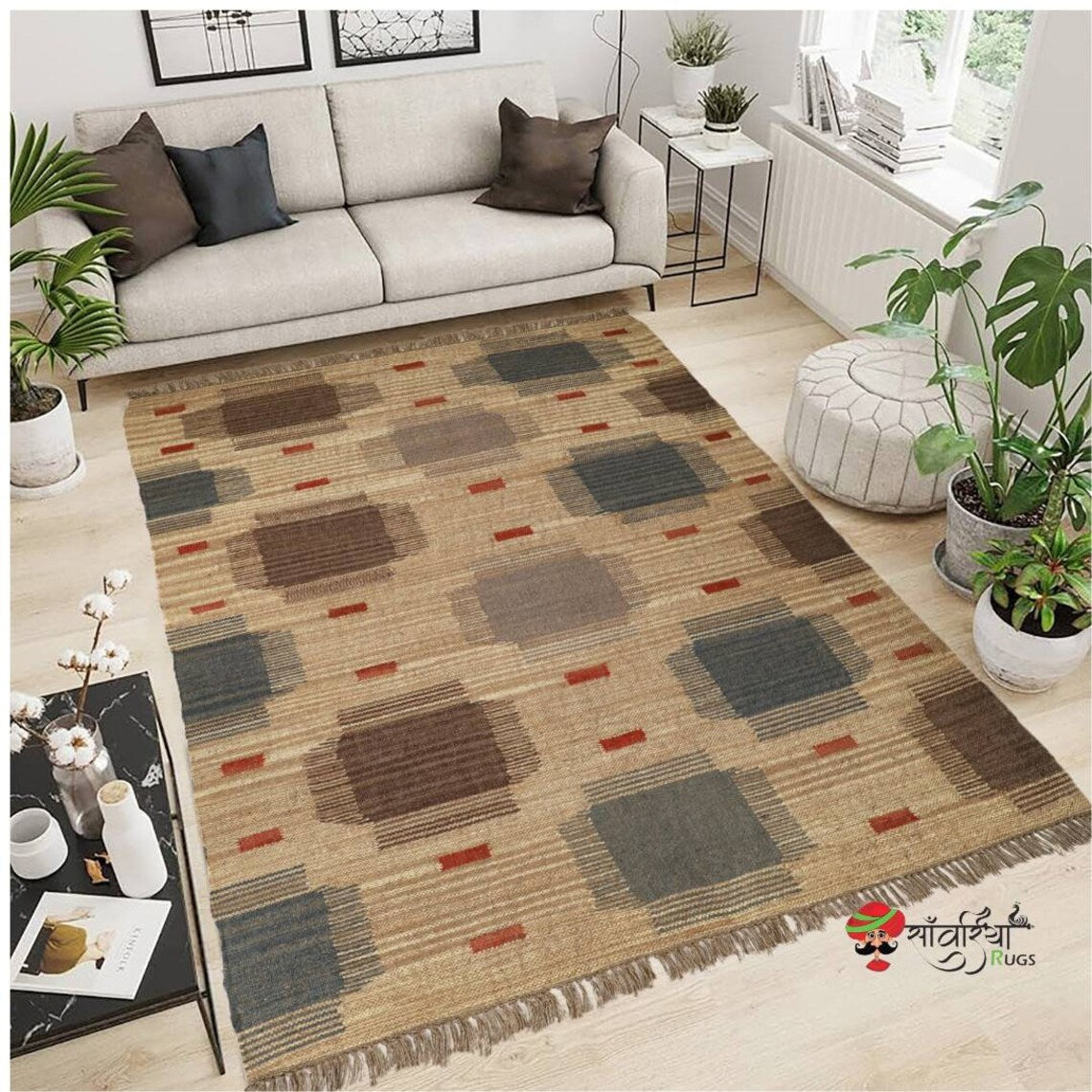 Handmade Wool and Jute Kilim Rug