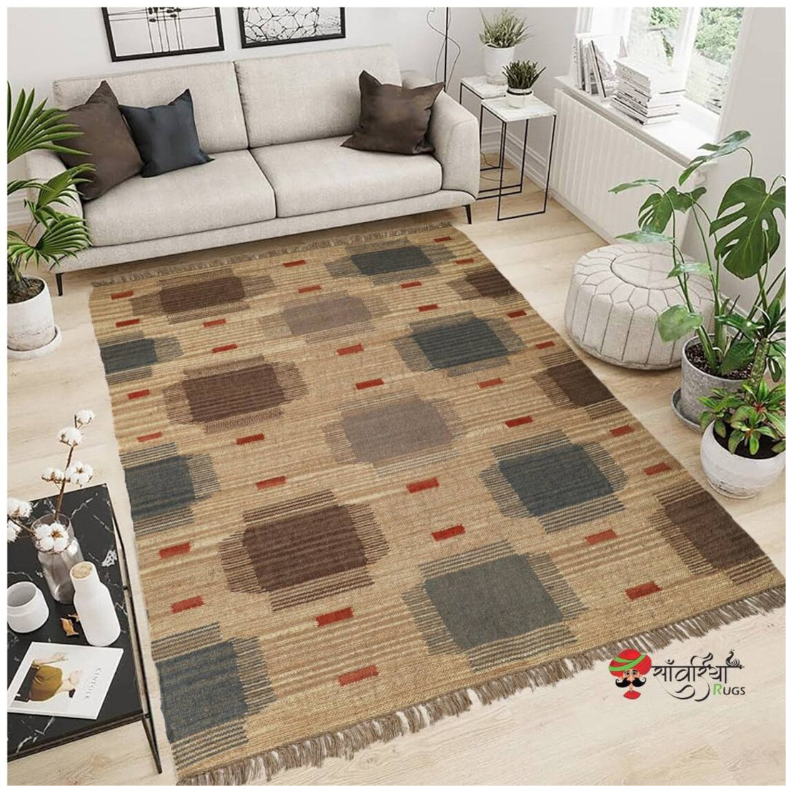 Handmade Wool and Jute Kilim Rug